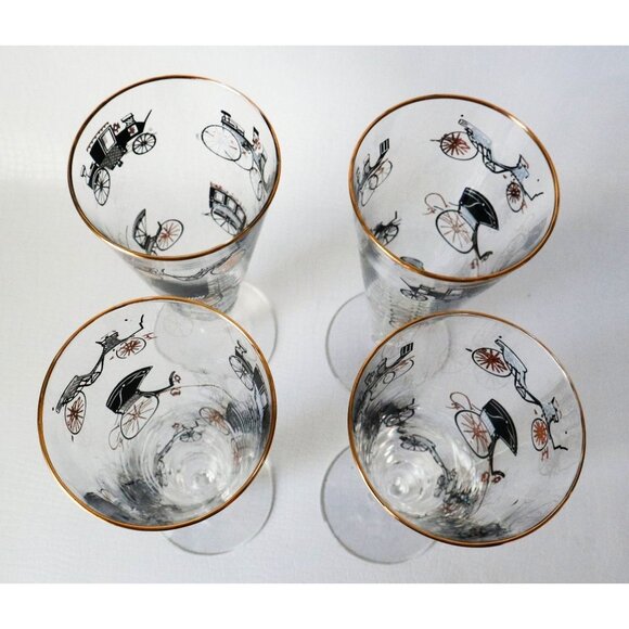 4 Vintage Libbey Pilsner Glasses Horseless Carriage Antique Cars Retro Barware - Picture 5 of 5